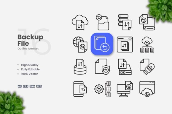 Backup File Outline Icons: A Clean Graphics Solution