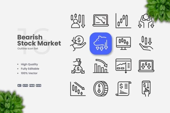 Bearish Stock Market Outline Icons: A Clean Graphics Set