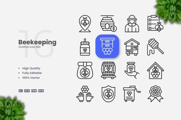 Beekeeping Outline Icons: A Must-Have for Handmade Graphics