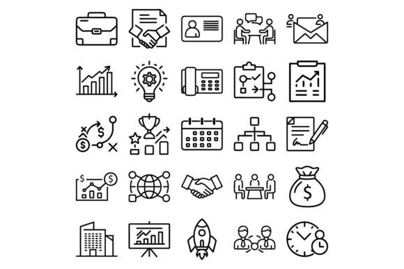 Business Outline Vector Icon Set Offic Graphics Review