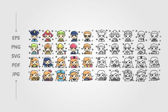 Cute Color Profession Icons for Embroidery