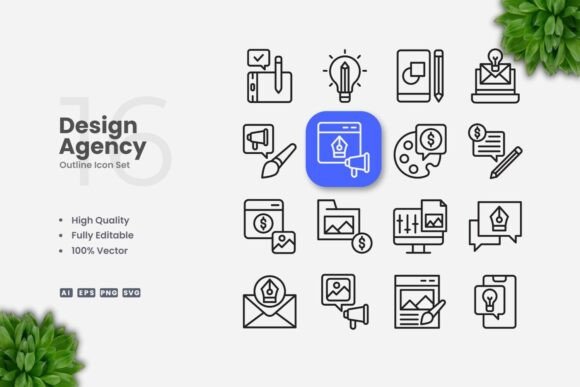 Design Agency Outline Icons: Perfect for Clean Graphics