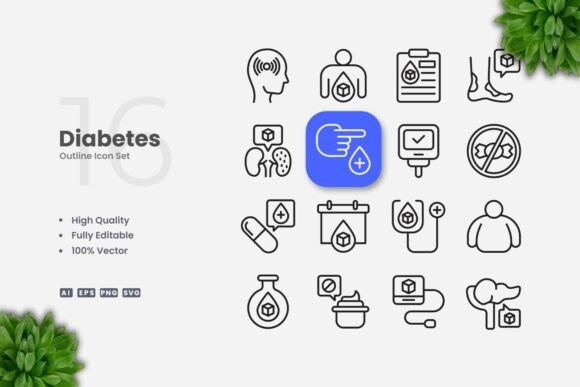 Diabetes Outline Icons: A Clean Graphics Solution