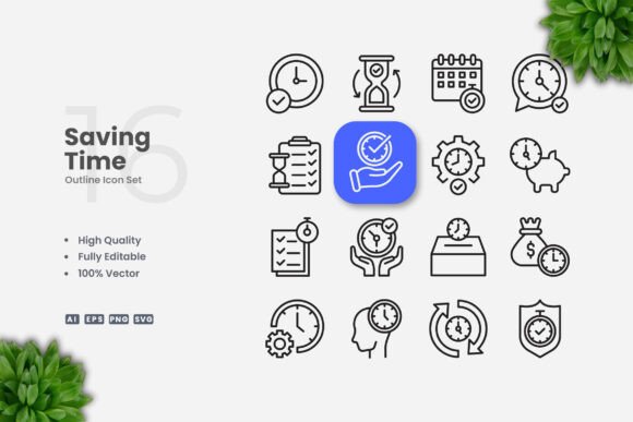 Enhancing Visuals with Saving Time Outline Icons