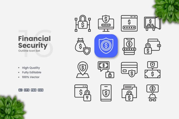 Financial Security Outline Icons: A Versatile Graphics Tool