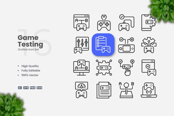 Game Testing Outline Icons: A Versatile Graphics Set
