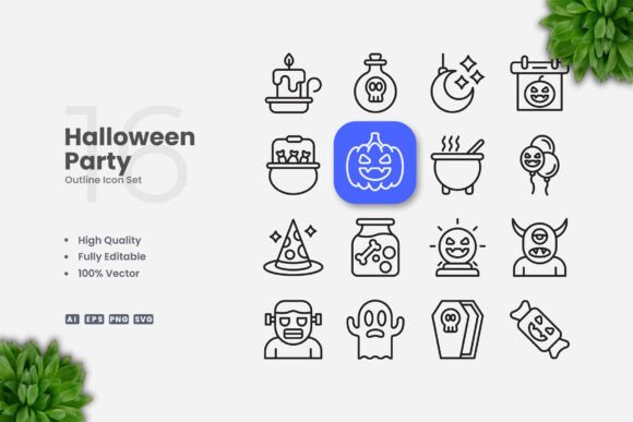Halloween Party Outline Icons: A Perfect Fit for Festive Branding