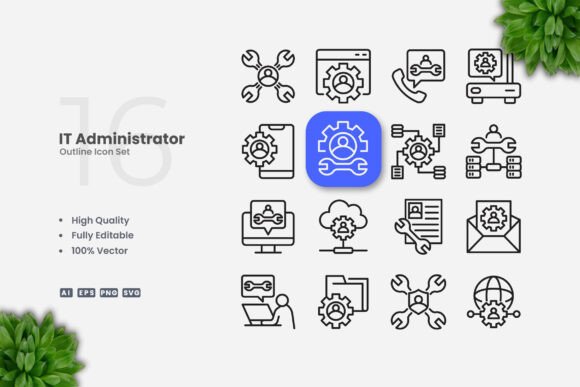 IT Administrator Outline Icons: A Clean Graphics Asset