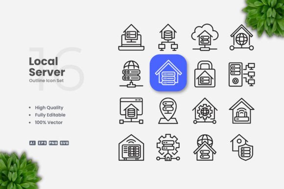 Local Server Outline Icons: A Versatile Graphics Set