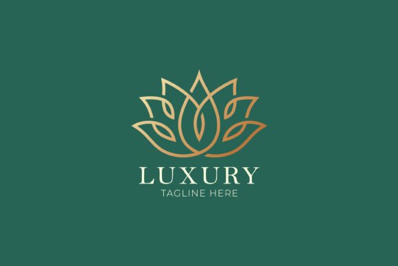 Logo Luxury Lotus Flower Linear Gold Graphics & Logo Templates