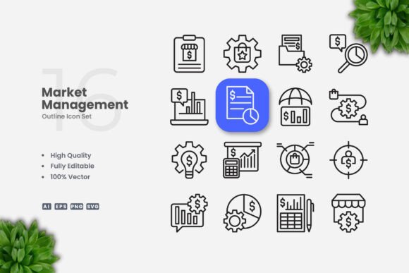 Market Management Outline Icons: A Versatile Graphics Tool