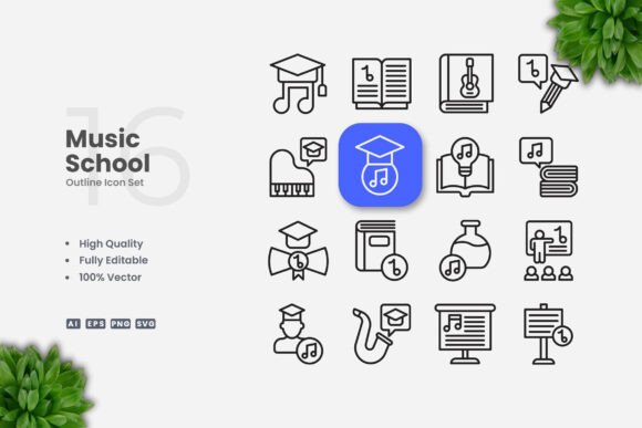 Music School Outline Icons: A Versatile Graphics Set