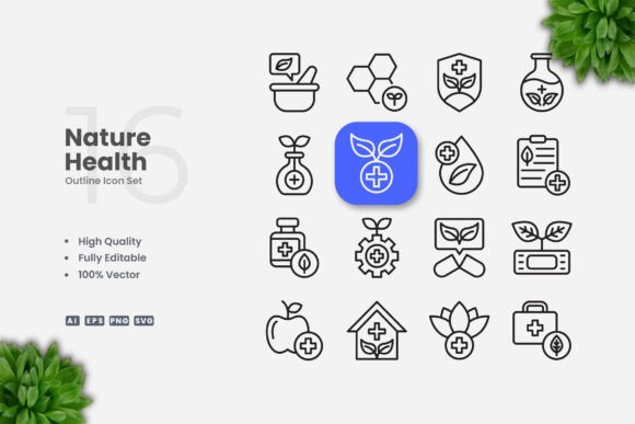 Nature Health Outline Icons: Perfect for Clean Branding