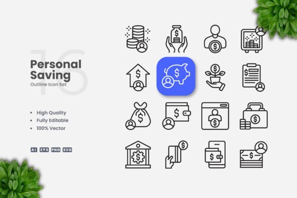 Personal Saving Outline Icons: A Versatile Graphics Tool