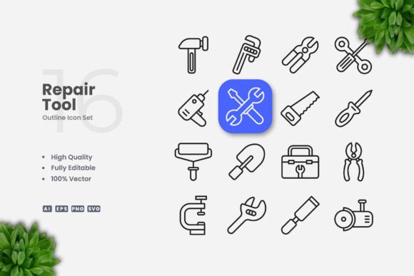 Repair Tool Outline Icons: A Versatile Graphic for Local Brands