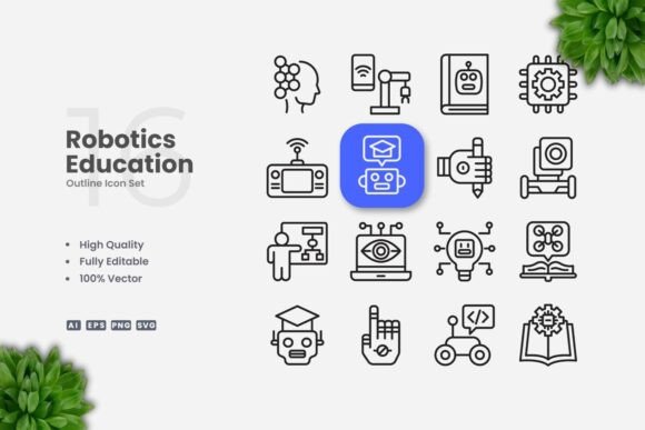 Robotics Education Outline Icons: Perfect for Modern Branding