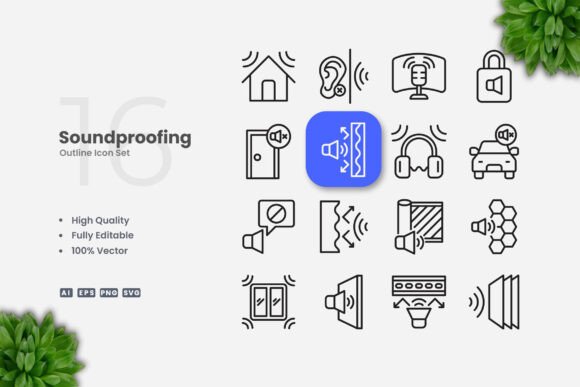 Soundproofing Outline Icons: A Clean Graphics Set for Crafters