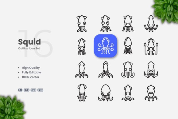 Squid Outline Icons: A Clean Graphics Asset for Creative Projects