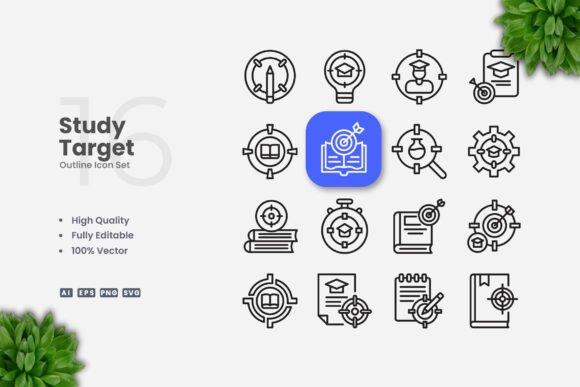 Study Target Outline Icons: A Clean Graphics Solution