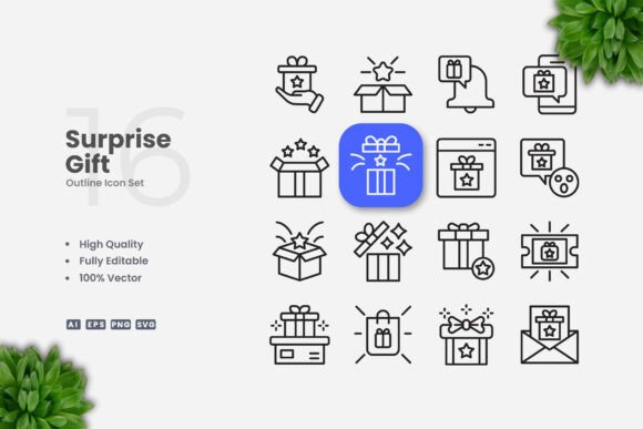 Surprise Gift Outline Icons: Clean Graphics for Modern Publishing
